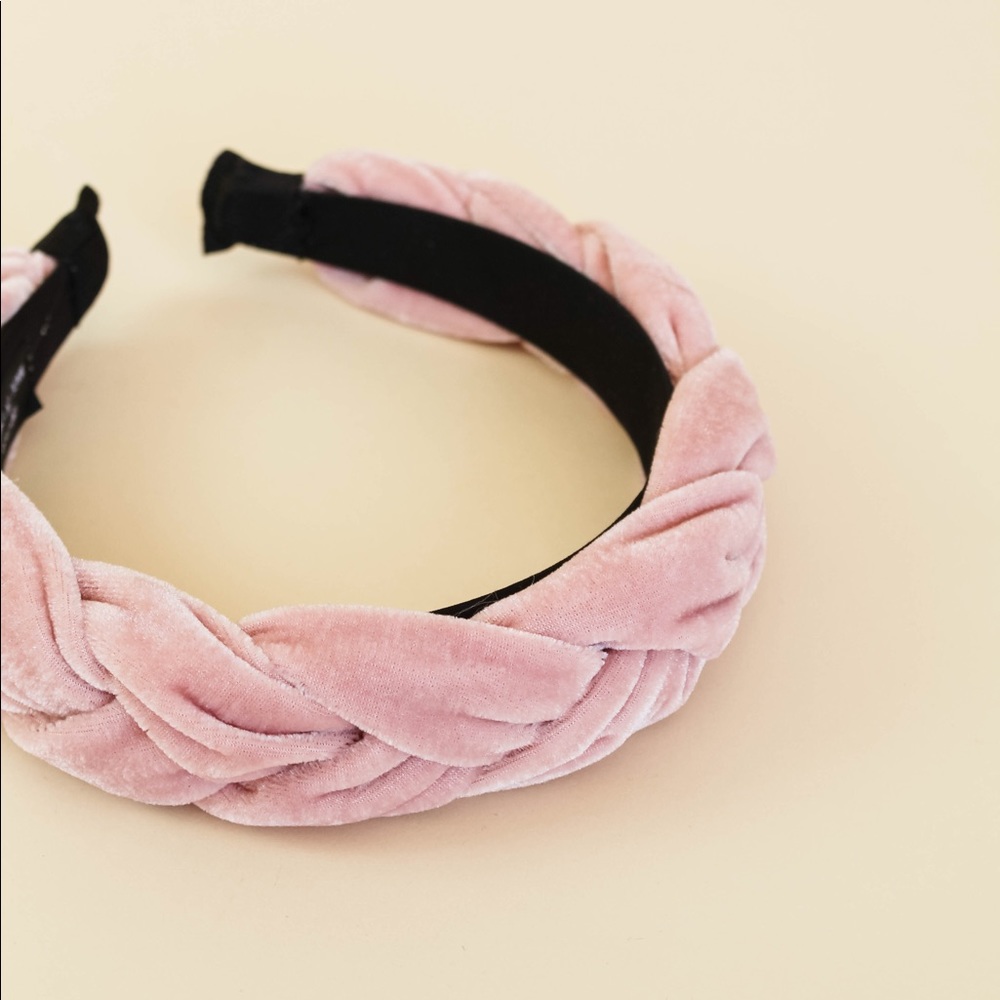 Velvet pink braided headband